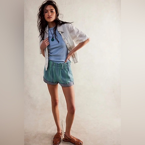 NWT Free People Solar Flare Baja Striped Shorts ~Ocean Blue Combo~